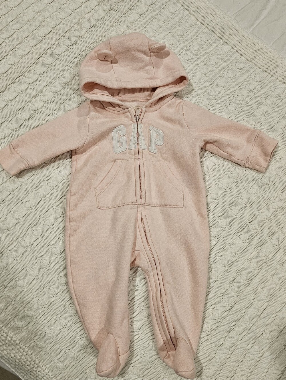 GAP Light Pink Hooded Onesie (0-3m)